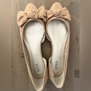 A.N.A Dorothy Round-Toe Bow-Tie Flats - Natural Tan Faux Suede